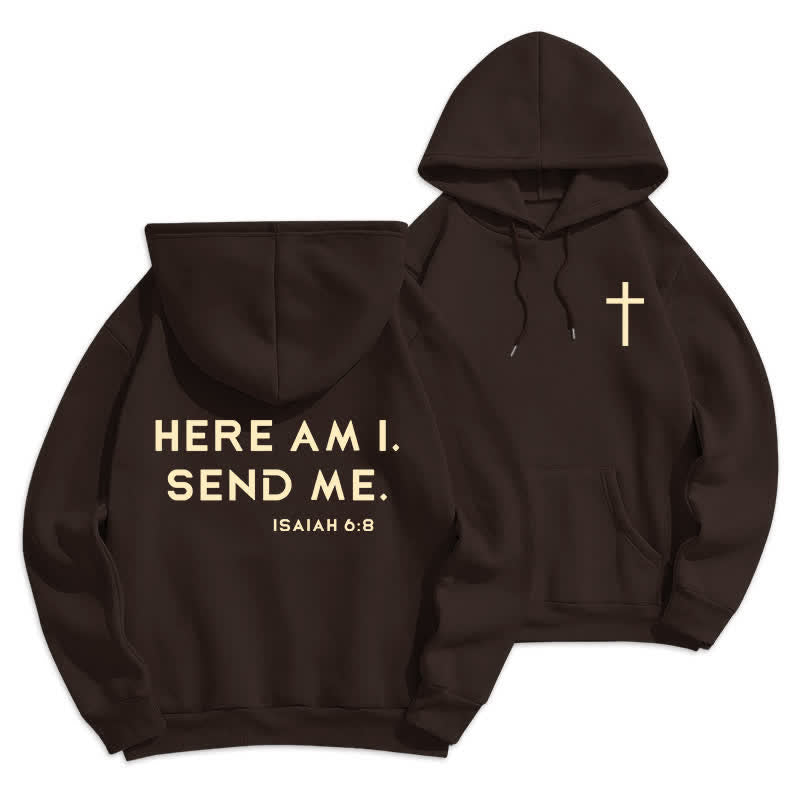 Christianartworkshop Here Am I Send Me Isaiah 6 8 Fleece Hoodie - Brown - 2XL - image 12