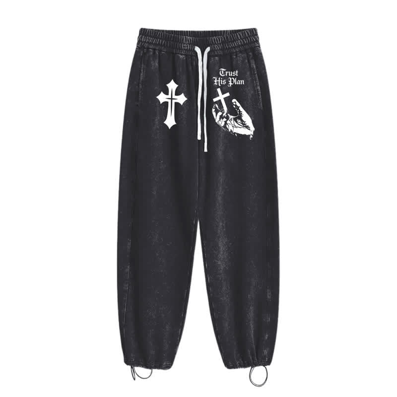 Christianartworkshop Trust His Plan Cross Graphic Washed Sweatpants - image 10