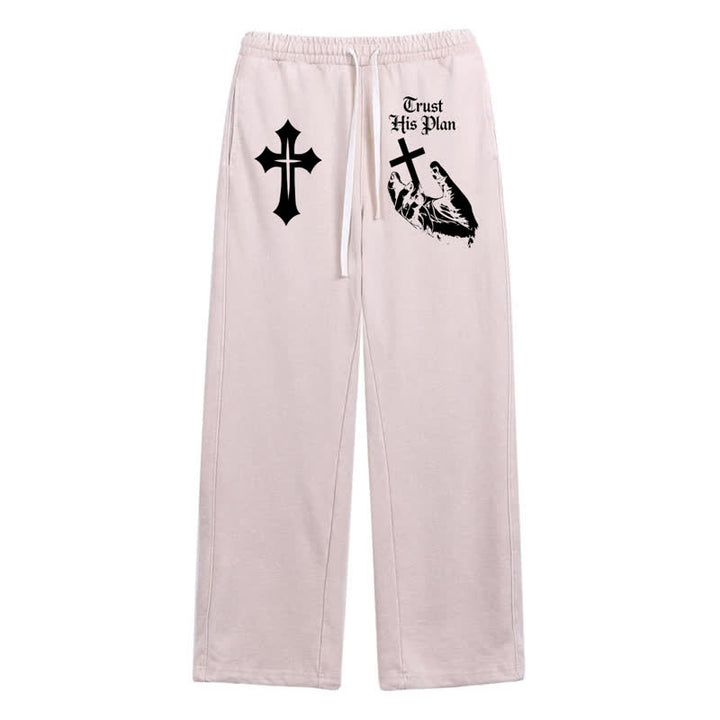 Christianartworkshop Trust His Plan Cross Graphic Washed Sweatpants - Beige - 2XL - image 24