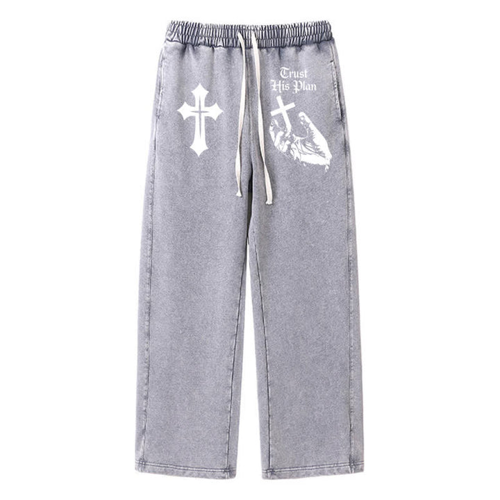 Christianartworkshop Trust His Plan Cross Graphic Washed Sweatpants - Grey - 2XL - image 16