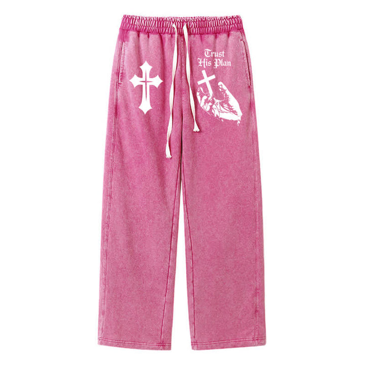 Christianartworkshop Trust His Plan Cross Graphic Washed Sweatpants - Rose - 2XL - image 40