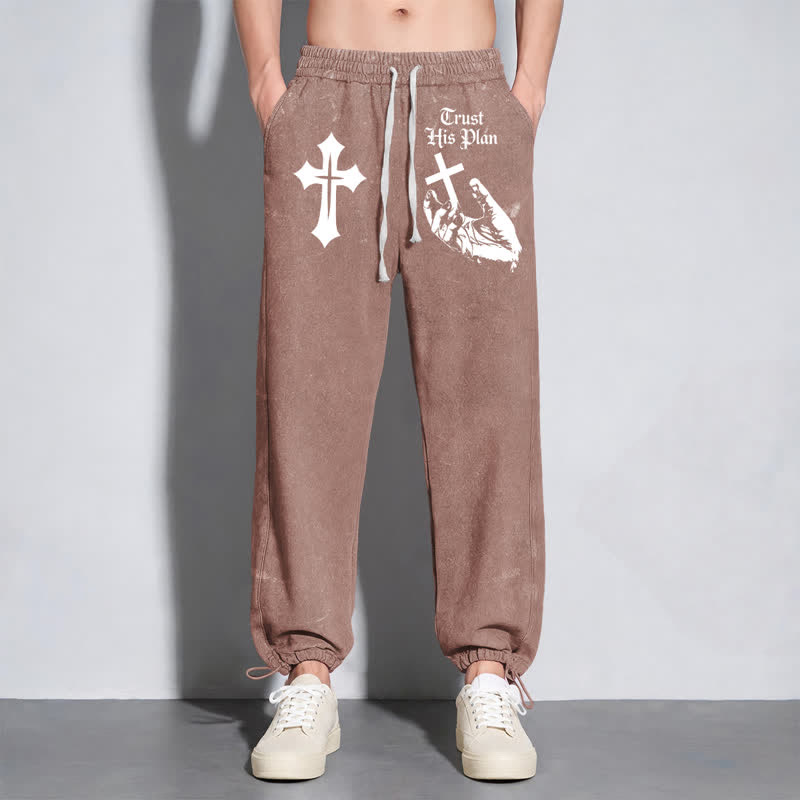 Christianartworkshop Trust His Plan Cross Graphic Washed Sweatpants - image 6