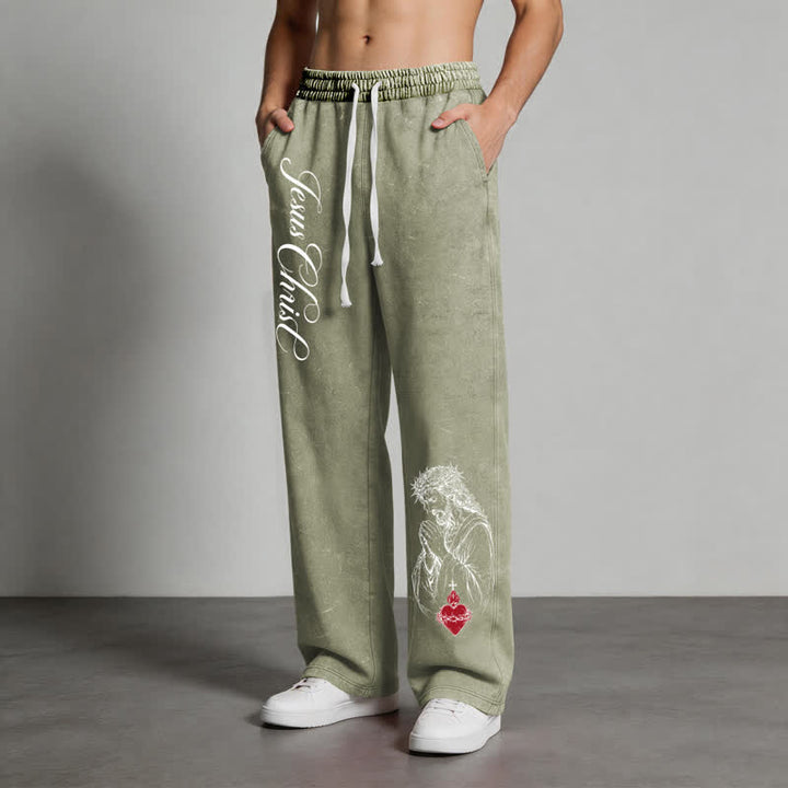 Christianartworkshop Jesus Christ Script Sacred Heart Washed Sweatpants - image 12