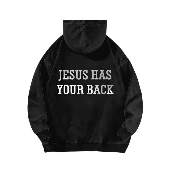 Christianartworkshop Jesus Has Your Back Cross Print Washed Hoodie - image 4