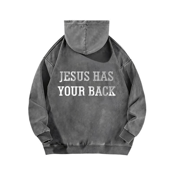 Christianartworkshop Jesus Has Your Back Cross Print Washed Hoodie - image 10