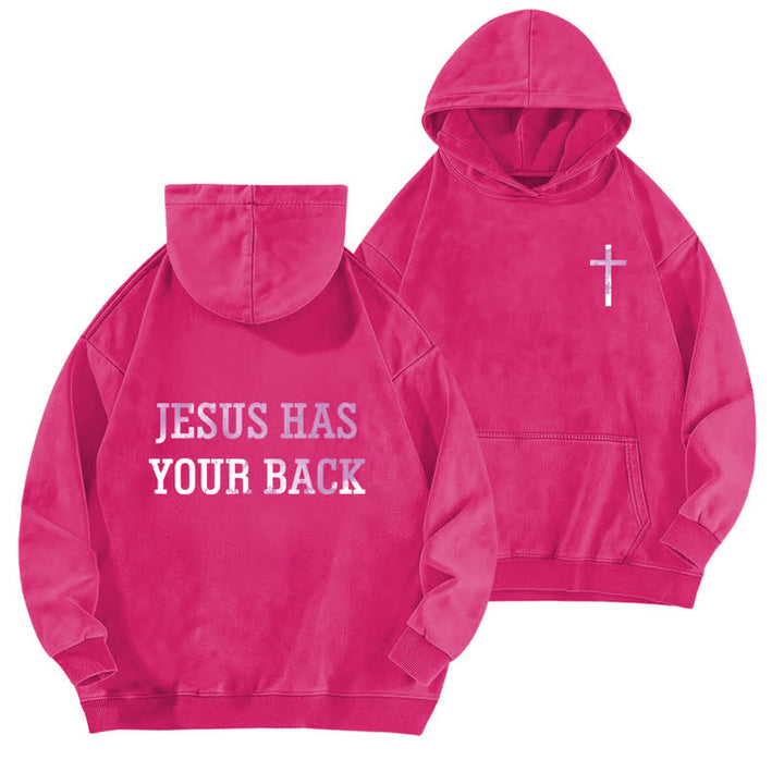 Christianartworkshop Jesus Has Your Back Cross Print Washed Hoodie - Rose - 5XL - image 15