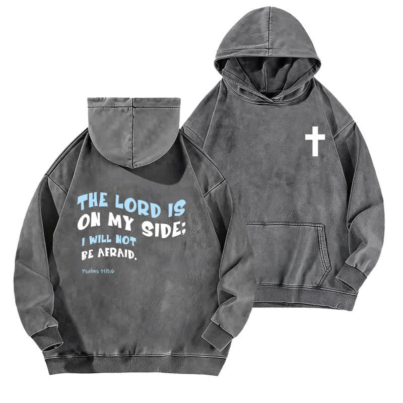 Christianartworkshop The Lord Is On My Side Washed Hoodie - Grey - 5XL - image 6