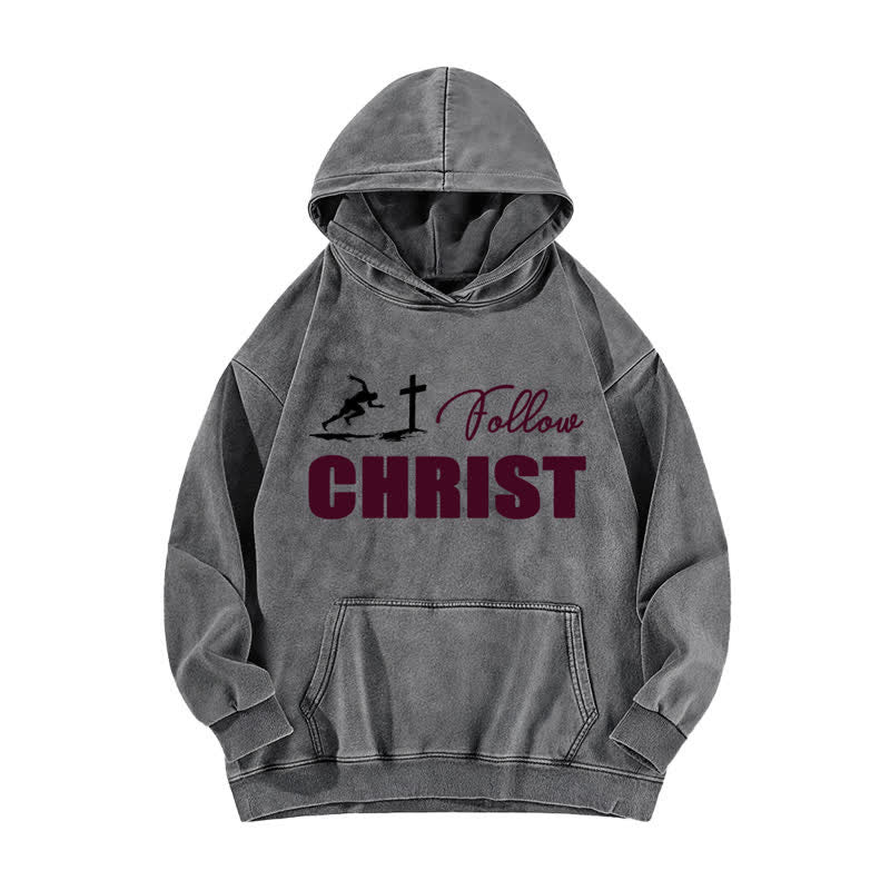 Christianartworkshop Follow Christ Cross Graphic Oversized Washed Hoodie - Grey - 5XL - image 2