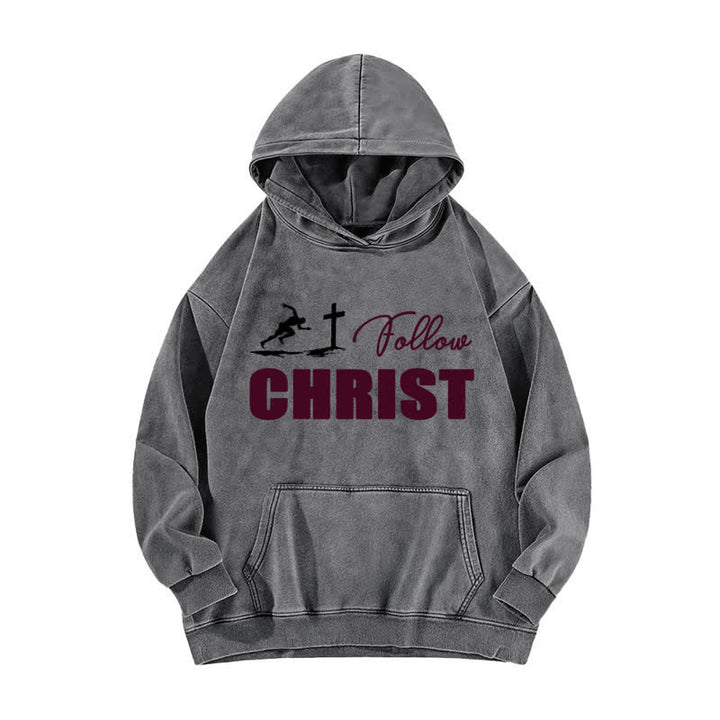 Christianartworkshop Follow Christ Cross Graphic Oversized Washed Hoodie - Grey - 5XL - image 2