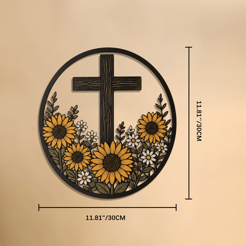 Christianartworkshop Sunflower Framed Cross Metal Decor: Token of Peaceful Divine Light - 11.81''*11.81''*0.04''/30*30*0.1cm - image 6