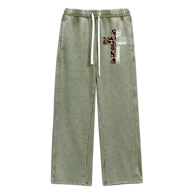 Christianartworkshop Walk By Faith Leopard Cross Washed Sweatpants - Army Green - 2XL - image 24