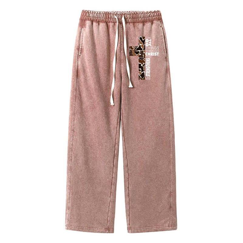 Christianartworkshop Walk By Faith Leopard Cross Washed Sweatpants - Brown - 2XL - image 40