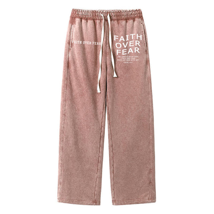 Christianartworkshop Faith Over Fear Statement Washed Sweatpants - Brown - 2XL - image 0