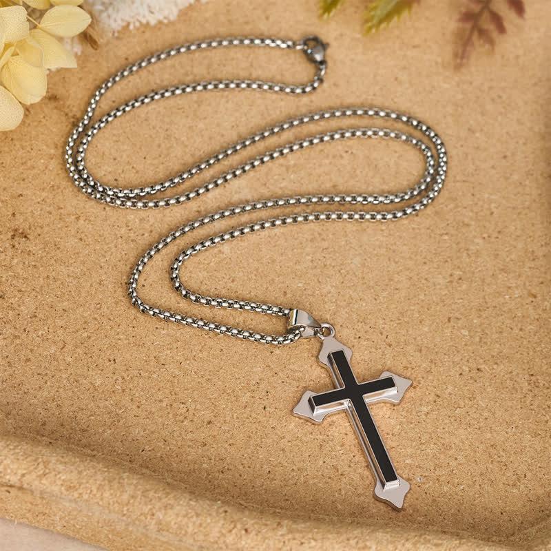 Christianartworkshop Two-Tone Stainless Steel Cross Pendant Necklace with Box Chain: A Symbol of Steadfast Faith - image 2
