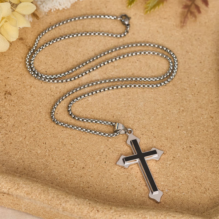 Christianartworkshop Two-Tone Stainless Steel Cross Pendant Necklace with Box Chain: A Symbol of Steadfast Faith - image 2