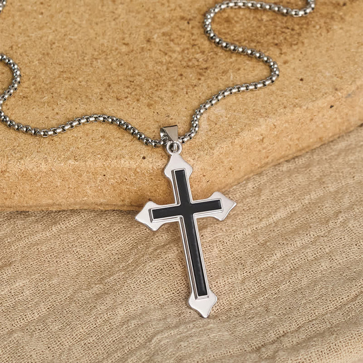 Christianartworkshop Two-Tone Stainless Steel Cross Pendant Necklace with Box Chain: A Symbol of Steadfast Faith - Cross - image 0