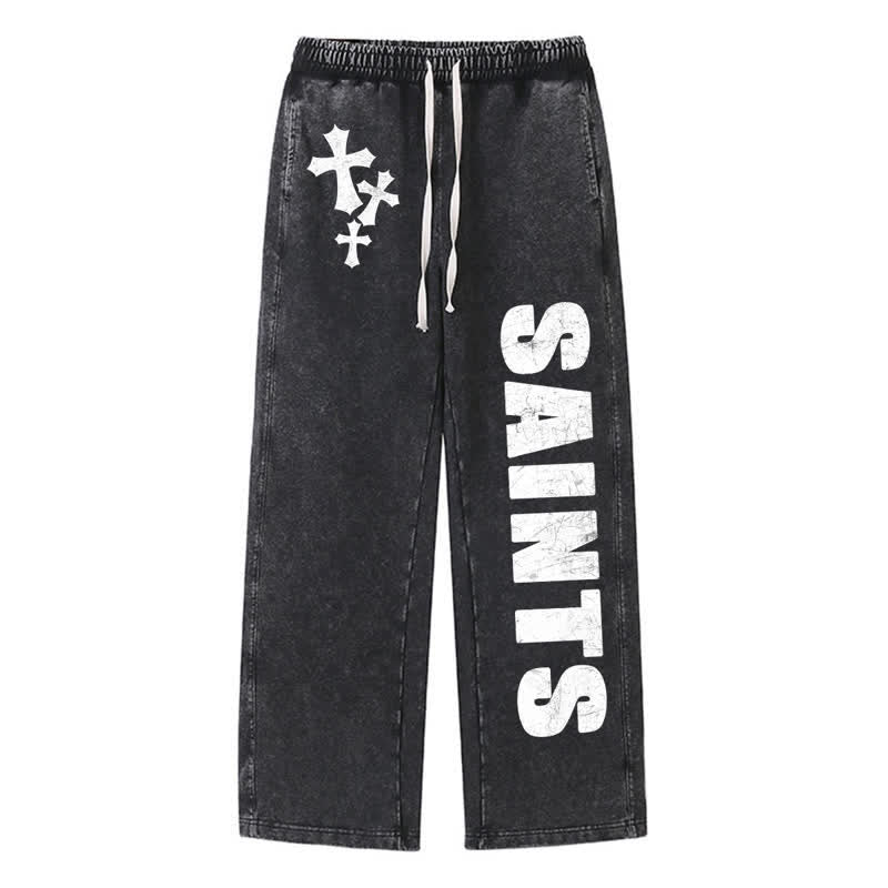 Christianartworkshop Saints Cross Stonewashed Street Washed Sweatpants - Black - 2XL - image 0