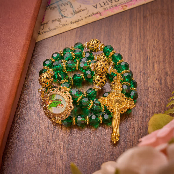Christianartworkshop Emerald Green Faceted Bead St.Jude Rosary: Emblem of Gentle Heavenly Grace - image 3