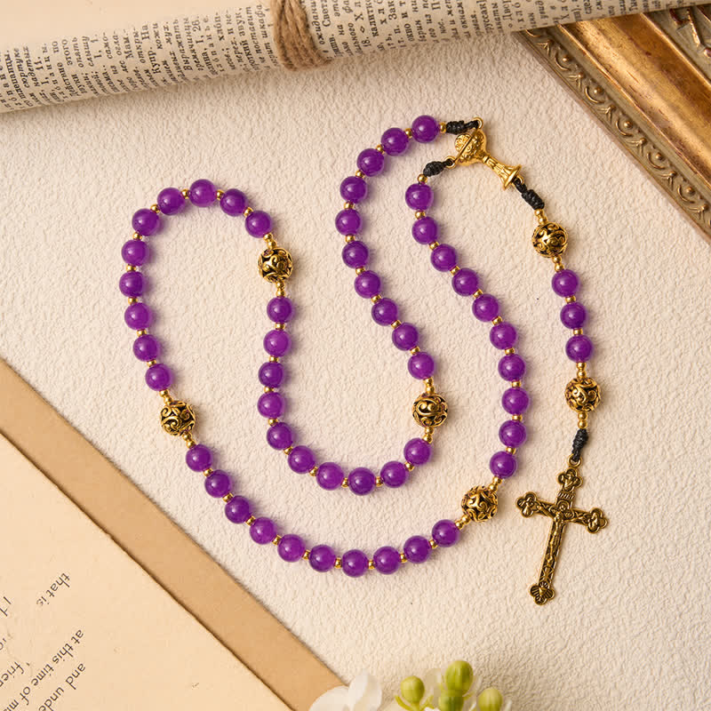 Christianartworkshop Deep Violet Round Bead Holy Grail Rosary: Token of Abiding Heavenly Shelter - image 3