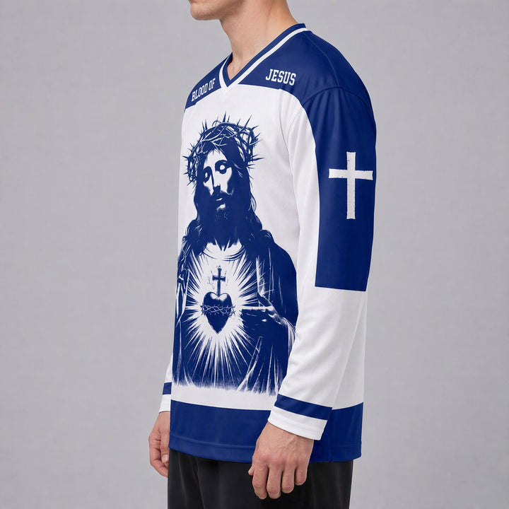 Christianartworkshop Blood of Jesus Sacred Heart Long Sleeve Hockey Jersey  - image 2