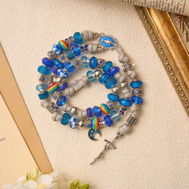 Christianartworkshop Bright Blue Mixed Bead Artisan Rosary: Emblem of Gentle Heavenly Grace - image 4