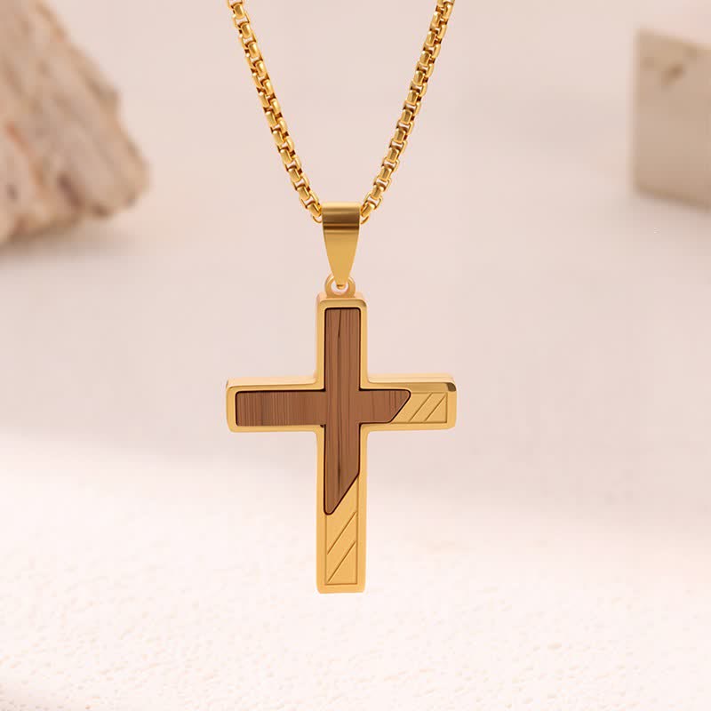 Christianartworkshop Natural Wood Inset Stainless Steel Cross Necklace: Sign of Gentle Celestial Shelter - A - image 0