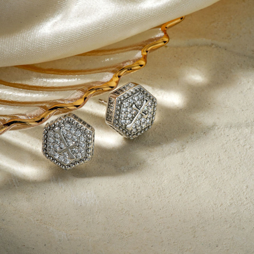 Christianartworkshop Minimal Sacred Hexagon Cross Stud Earrings: Sign Of Soft Timeless Sacred Solace - image 6