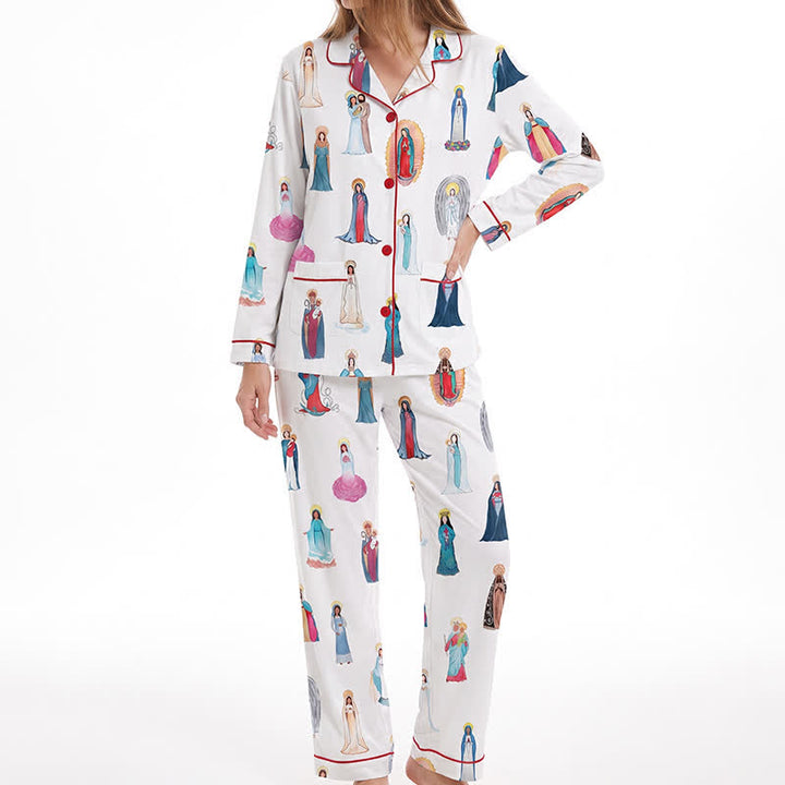 Christianartworkshop All Saints & Our Lady Long Sleeve Pajama Set: Rest in the Company of Heaven - image 2