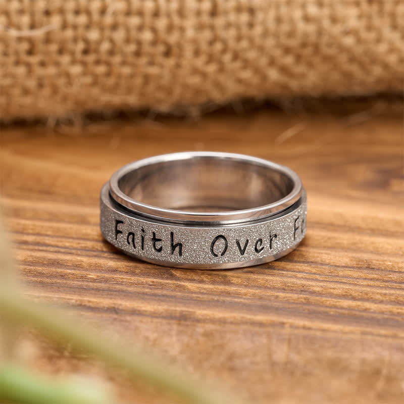 Christianartworkshop Faith Over Fear Rotatable Spinner Stainless Fidget Ring: Sacred Courage Symbol - Silver - US 10 - image 5