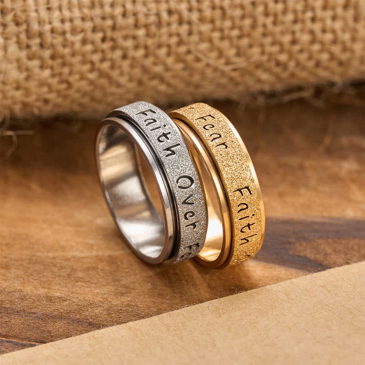 Christianartworkshop Faith Over Fear Rotatable Spinner Stainless Fidget Ring: Sacred Courage Symbol - image 2