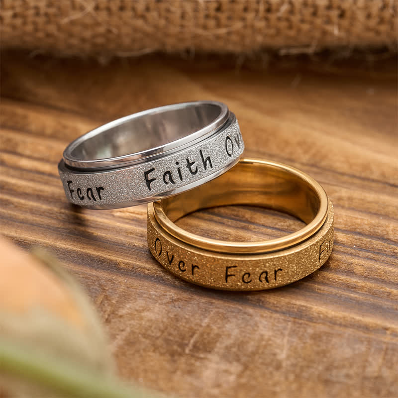 Christianartworkshop Faith Over Fear Rotatable Spinner Stainless Fidget Ring: Sacred Courage Symbol - image 1