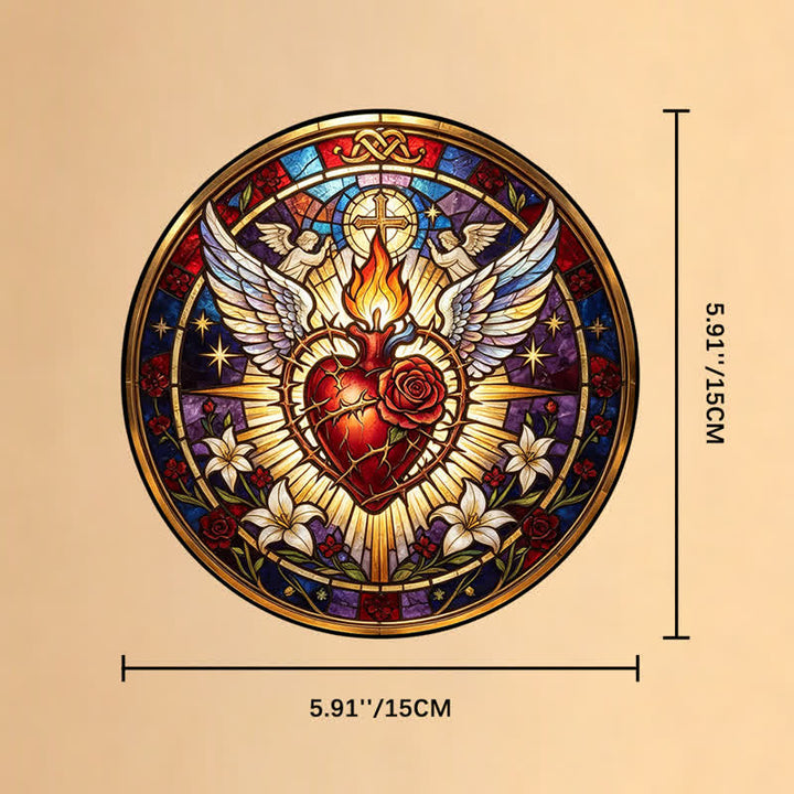 Christianartworkshop Round Glass Hanging Sacred Heart Glass Suncatcher: Token of Peaceful Divine Comfort - 5.91''*5.91''*0.14''/15*15*0.35cm - image 7