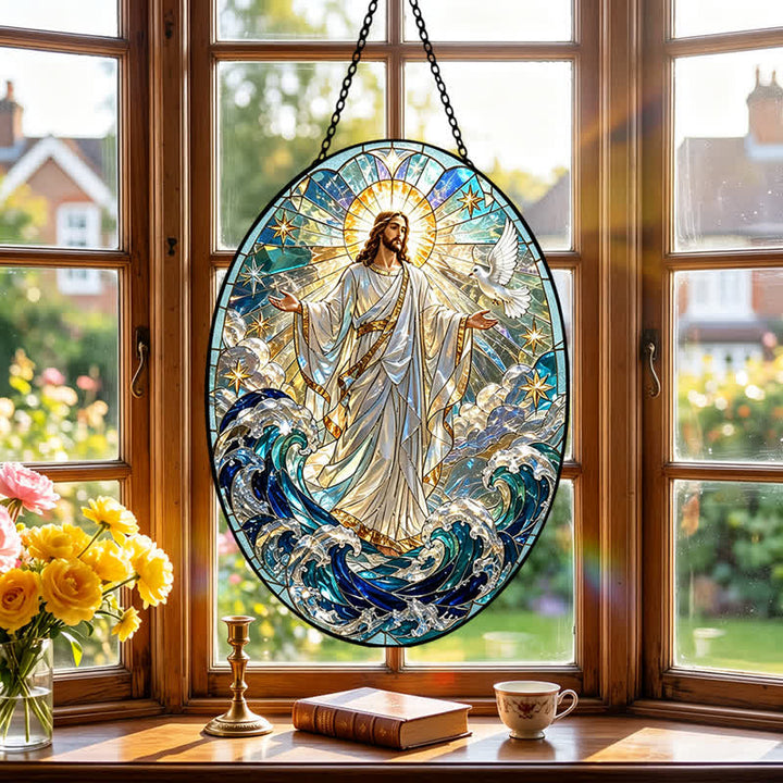 Christianartworkshop Decorative Hanging Jesus Sacred Glass Suncatcher: Carrier of Quiet Devotion - image 3