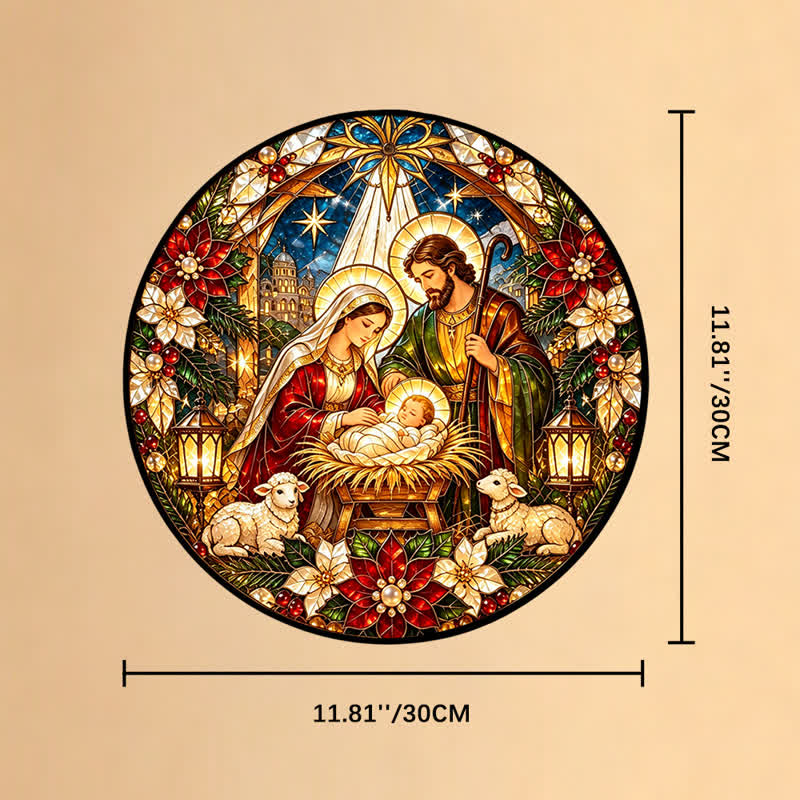 Christianartworkshop Round Stained Nativity Glass Suncatcher: Emblem of Tender Heavenly Arrival - 11.81''*11.81''*0.14''/30*30*0.35cm - image 10