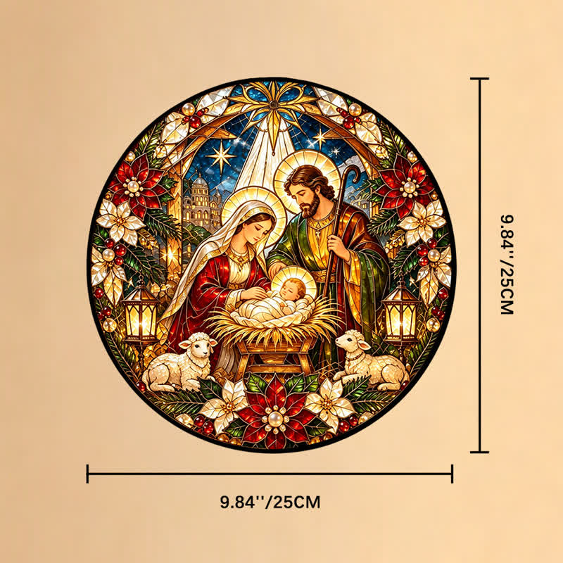Christianartworkshop Round Stained Nativity Glass Suncatcher: Emblem of Tender Heavenly Arrival - 9.84''*9.84''*0.14''/25*25*0.35cm - image 9