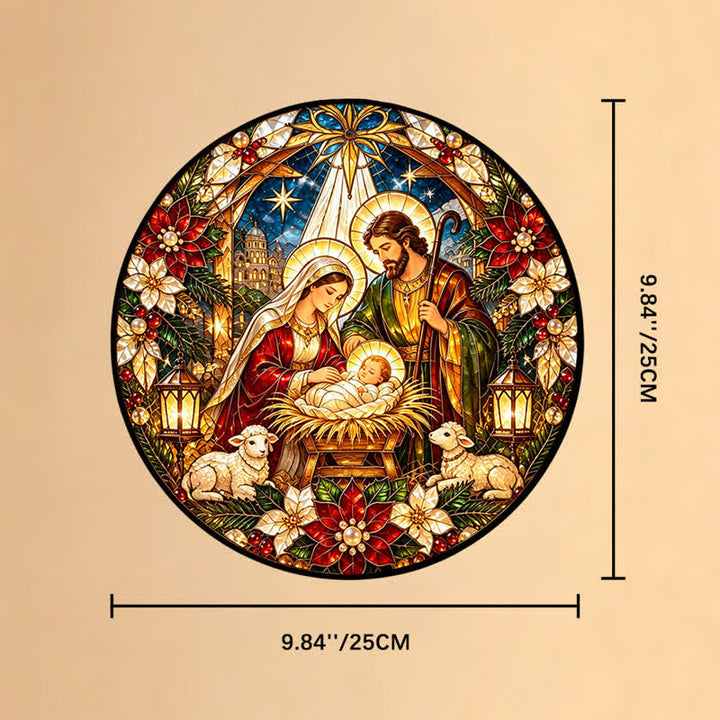 Christianartworkshop Round Stained Nativity Glass Suncatcher: Emblem of Tender Heavenly Arrival - 9.84''*9.84''*0.14''/25*25*0.35cm - image 9