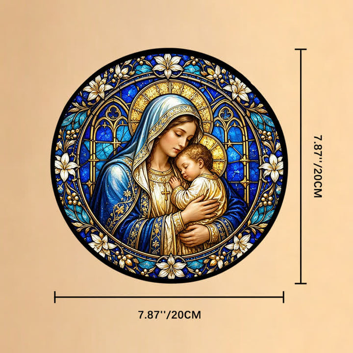 Christianartworkshop Ornate Circular Nativity Glass Suncatcher: Emblem of Serene Divine Tenderness - 7.87''*7.87''*0.14''/20*20*0.35cm - image 8