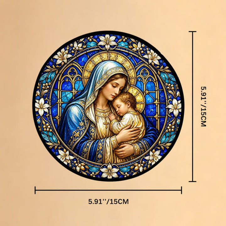 Christianartworkshop Ornate Circular Nativity Glass Suncatcher: Emblem of Serene Divine Tenderness - 5.91''*5.91''*0.14''/15*15*0.35cm - image 7