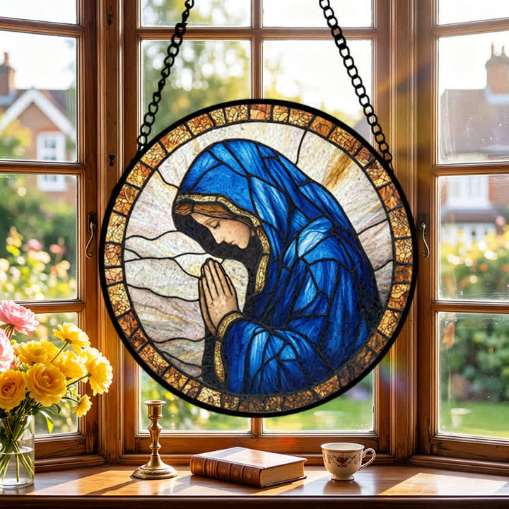 Christianartworkshop Praying Our Lady Stained Glass Suncatcher: Emblem of Pure Heavenly Grace - image 0