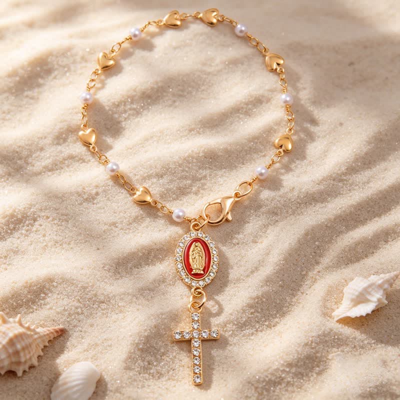 Christianartworkshop Oval Gem Rim Our Lady Cross Car Charm: Sign of Steady Divine Comfort - Red - image 3