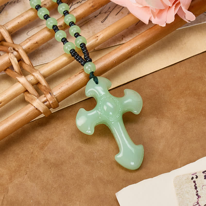 Christianartworkshop Polished Relief Glass Cross Bead Pendant: Sign of Steady Divine Guardianship - Light Green - image 6
