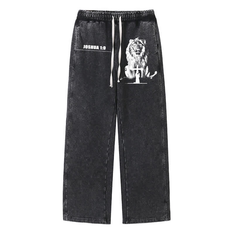 Christianartworkshop Joshua 1:9 Lion Courage Relaxed Fit Washed Sweatpants - Black - 2XL - image 8