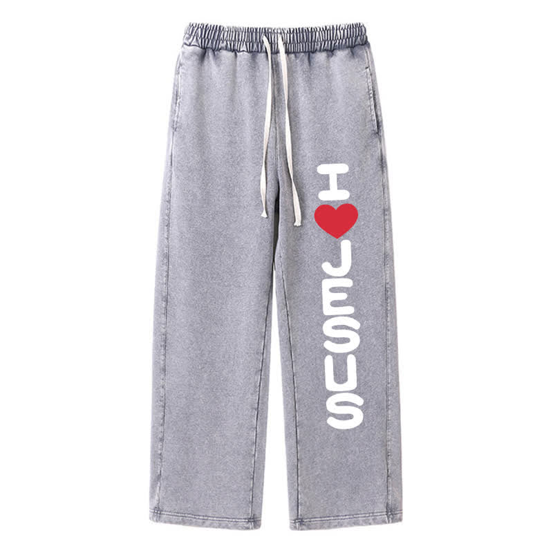 Christianartworkshop I Love Jesus Side Print Vintage Gray Washed Sweatpants - Grey - 2XL - image 0