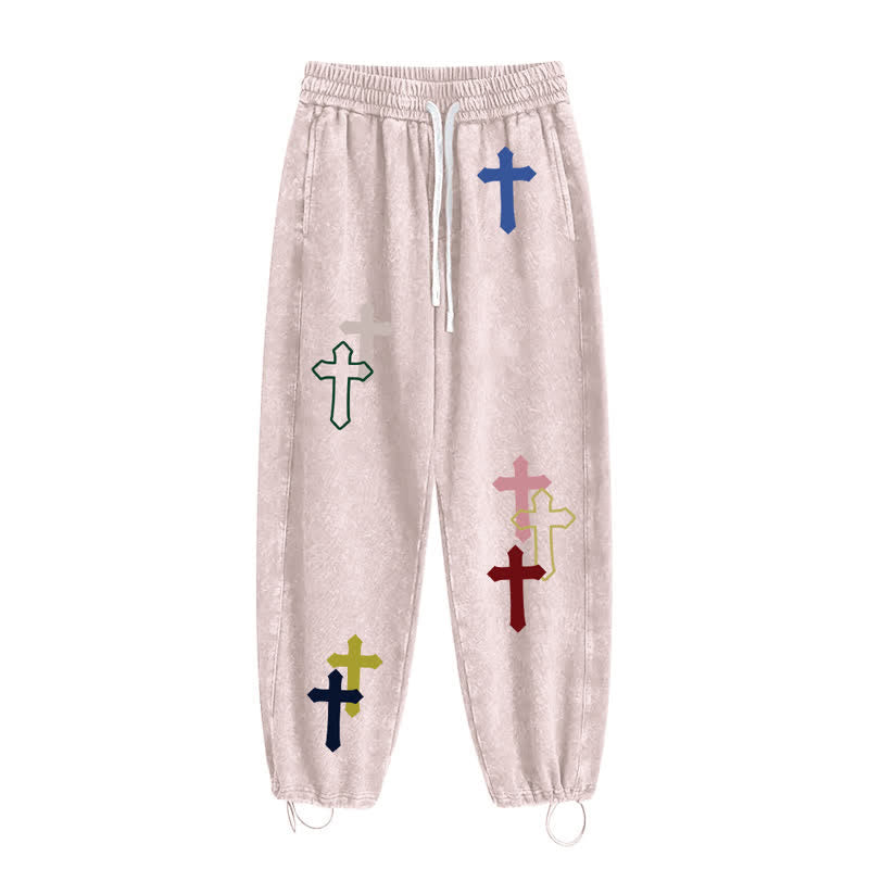 Christianartworkshop Multicolor Cross Streetwear Relaxed Fit Washed Sweatpants - image 2