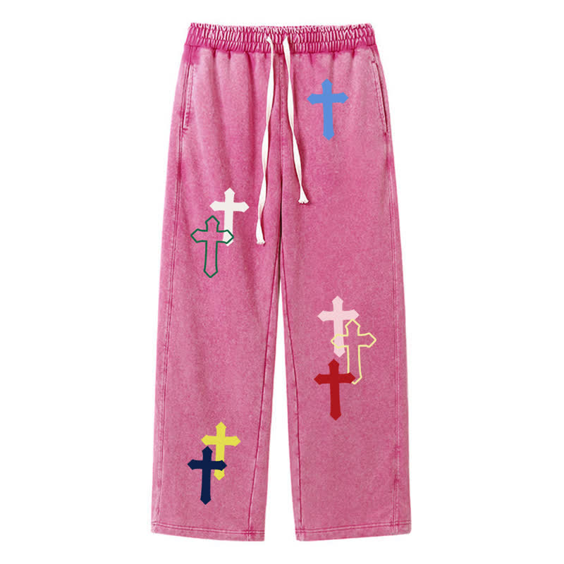 Christianartworkshop Multicolor Cross Streetwear Relaxed Fit Washed Sweatpants - Rose - 2XL - image 34