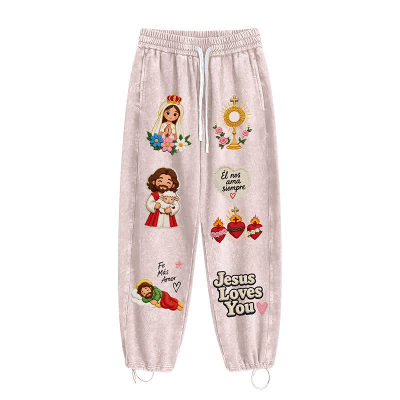 Christianartworkshop Jesus Loves You Pink Faith Art Washed Sweatpants - image 44