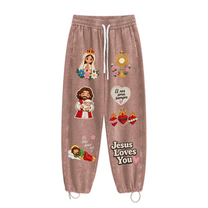 Christianartworkshop Jesus Loves You Pink Faith Art Washed Sweatpants - image 2