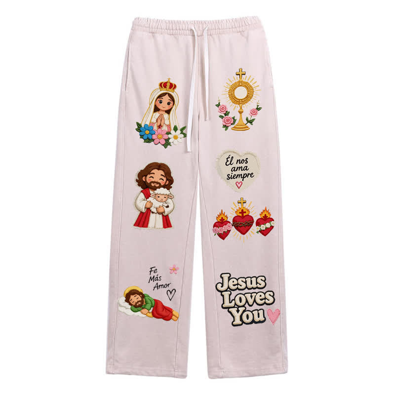 Christianartworkshop Jesus Loves You Pink Faith Art Washed Sweatpants - Apricot - 2XL - image 42