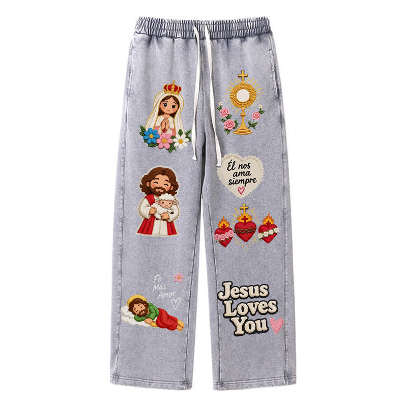 Christianartworkshop Jesus Loves You Pink Faith Art Washed Sweatpants - Grey - 2XL - image 26