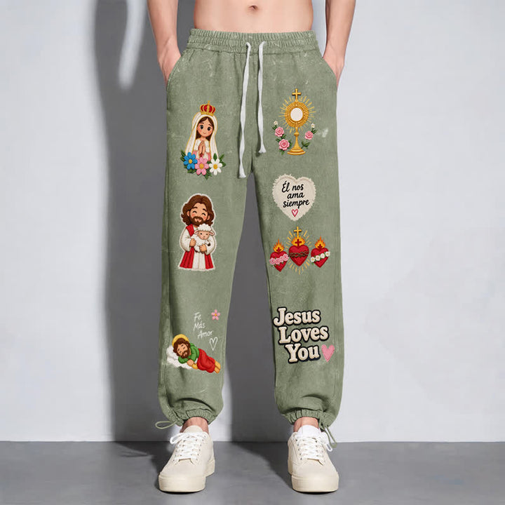 Christianartworkshop Jesus Loves You Pink Faith Art Washed Sweatpants - image 24